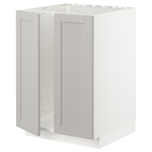 METOD Base cabinet for sink + 2 doors, white/Lerhyttan light grey, 60x60 cm