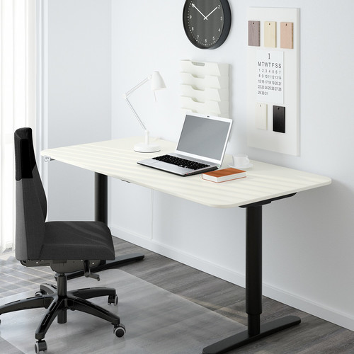 BEKANT Desk sit/stand, white, black, 160x80 cm