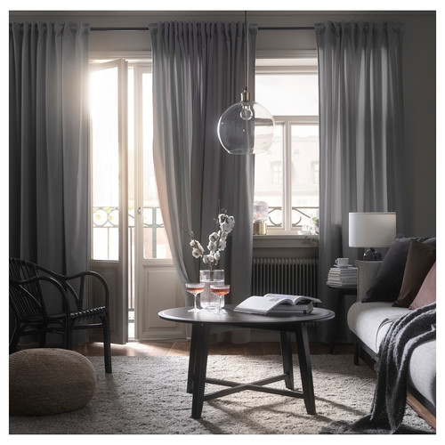 SANDSVINGEL Curtains, 1 pair, grey, 135x300 cm