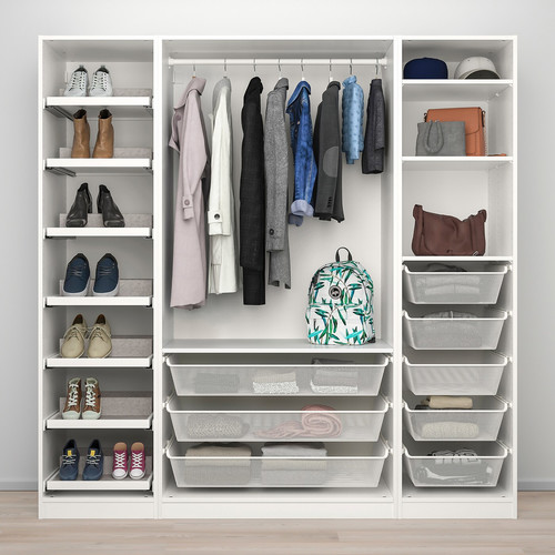 PAX / REINSVOLL Wardrobe combination, white/grey-beige, 200x60x201 cm