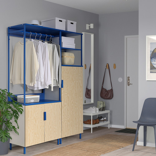 PLATSA Wardrobe with 3 doors, white Kalbåden/blue, 140x42x191 cm