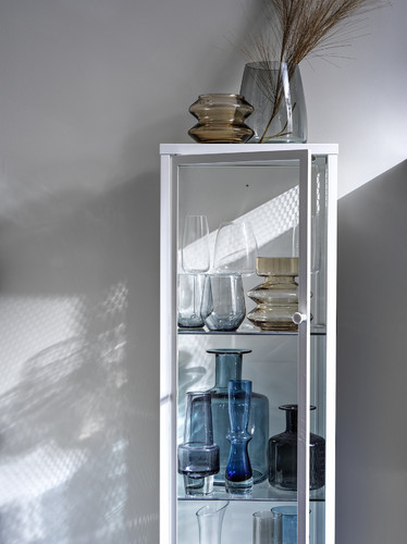 BAGGEBO Cabinet with glass doors, metal, white, 34x30x116 cm