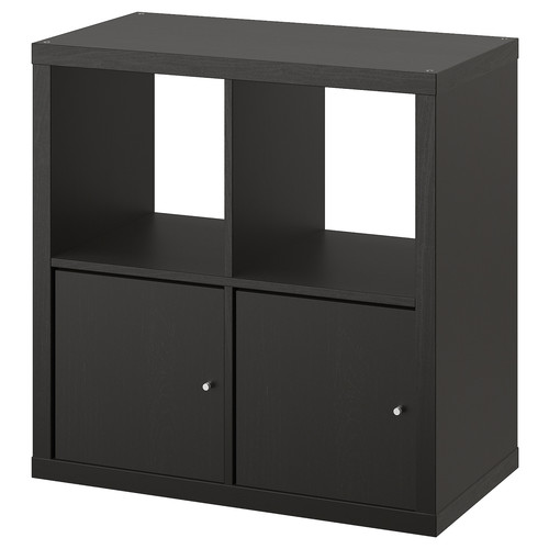 KALLAX Shelving unit, with 2 doors/black-brown, 77x77 cm