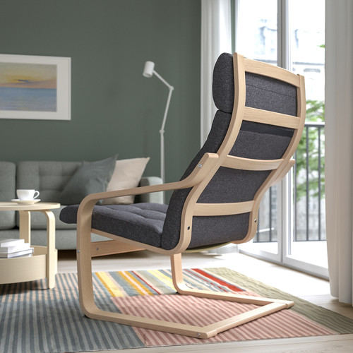 POÄNG Armchair, white stained oak veneer/Gunnared dark grey