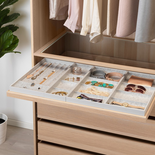 KOMPLEMENT Pull-out tray with insert, white stained oak effect, 100x58 cm