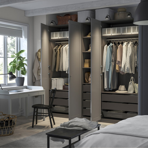 PAX / GULLABERG Wardrobe combination, dark grey/grey, 250x60x236 cm