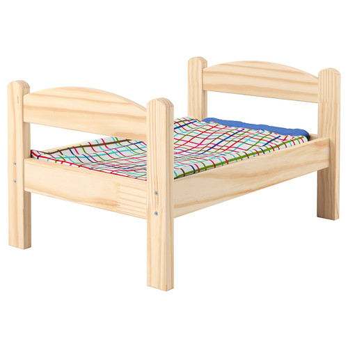 DUKTIG Doll's bed with bedlinen set, pine/multicolour