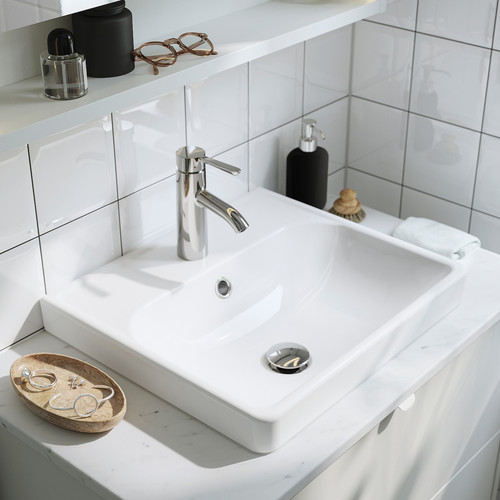 HAVBÄCK / ORRSJÖN Wash-stnd w drawers/wash-basin/tap, dark grey/bamboo, 102x49x71 cm