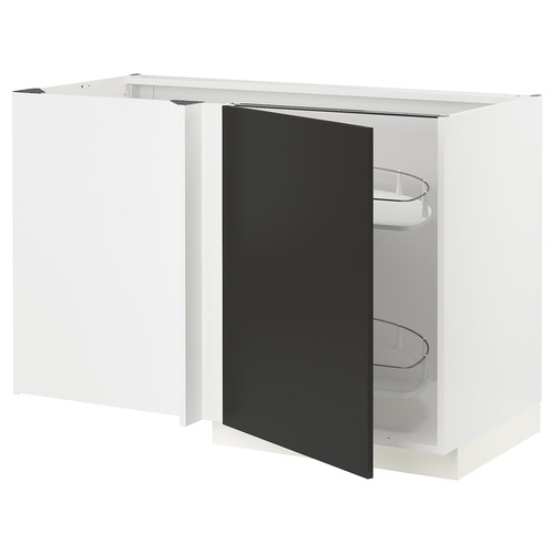 METOD Corner base cab w pull-out fitting, white/Nickebo matt anthracite, 128x68 cm