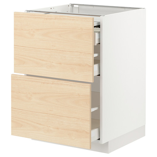 METOD / MAXIMERA Bc w pull-out work surface/3drw, white/Askersund light ash effect, 60x60 cm