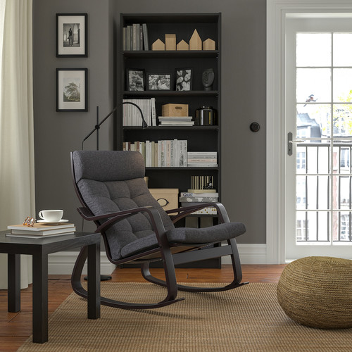 POÄNG Rocking-chair, black-brown/Gunnared dark grey