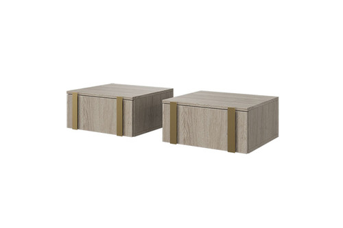 Wall-Mounted Bedside Table Verica Set of 2, biscuit oak/gold handles