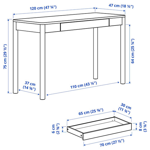 TONSTAD Desk, oak veneer, 120x47 cm