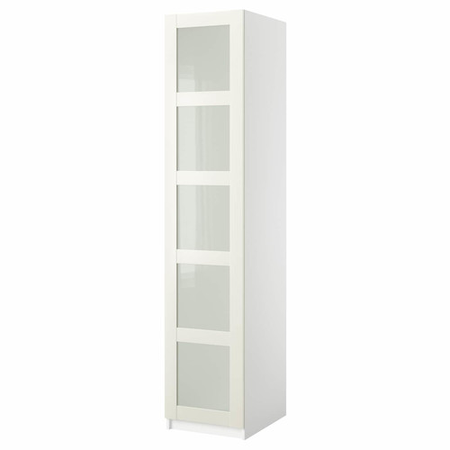PAX Wardrobe with 1 door, white/Bergsbo frosted glass, 50x60x236 cm