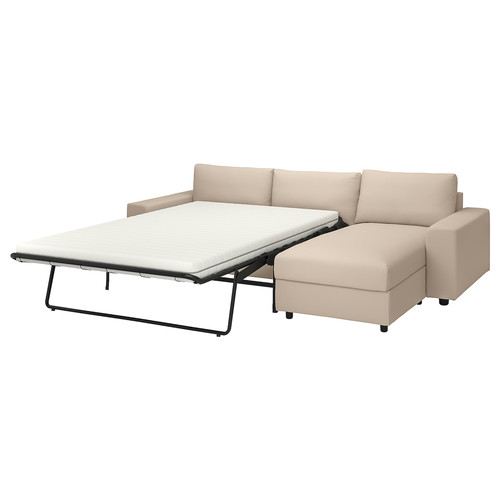 VIMLE 3-seat sofa-bed with chaise longue, with wide armrests/Hallarp beige