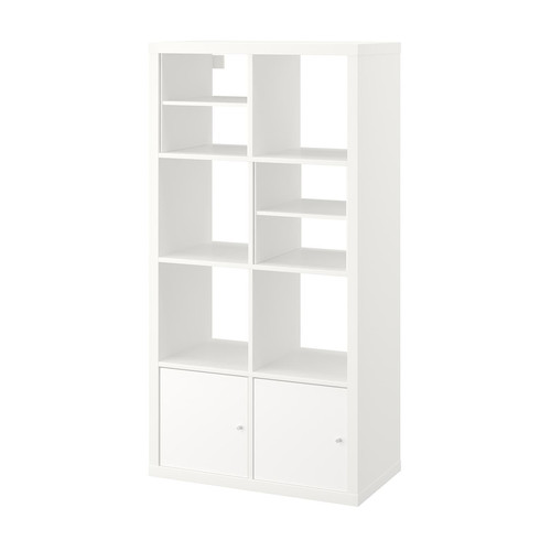 KALLAX Shelving unit, with 2 doors/with 2 shelf inserts white, 147x77 cm