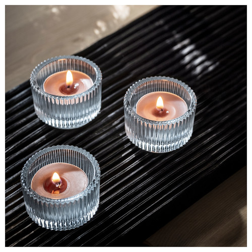 ENSTAKA Scented tealight, Bonfire/grey, 3.5 hr, 30 pack