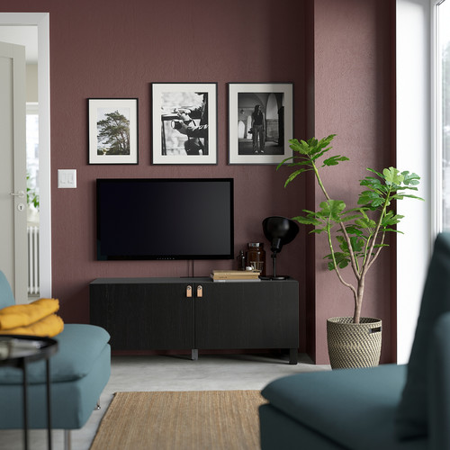 BESTÅ TV bench with doors, black-brown/Lappviken/Stubbarp black-brown, 120x42x48 cm