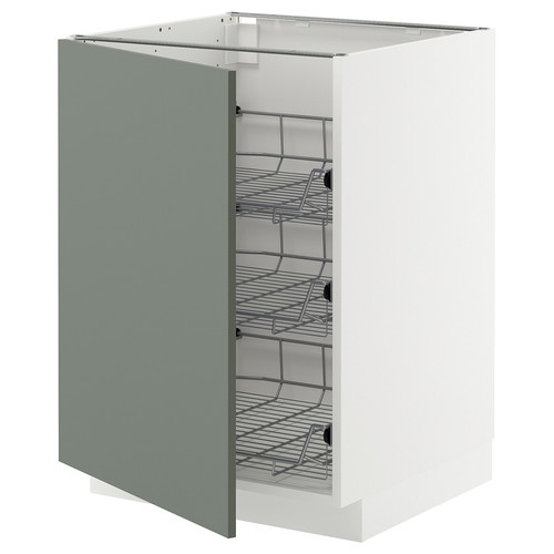 METOD Base cabinet with wire baskets, white/Nickebo matt grey-green, 60x60 cm