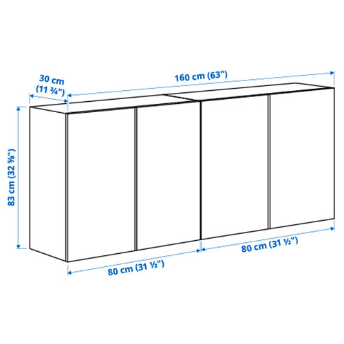 IVAR Wall cabinet with doors, pine, 160x30x83 cm