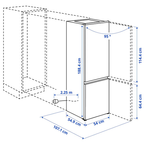 KÖLDGRADER Fridge/freezer, IKEA 750 integrated, 213/61 l