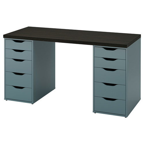 LAGKAPTEN / ALEX Desk, black-brown/grey-turquoise, 140x60 cm