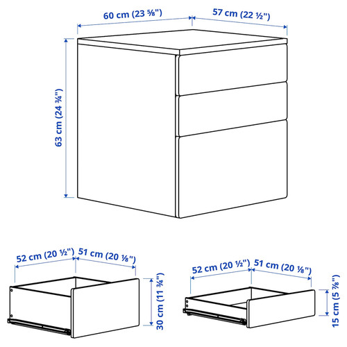 SMÅSTAD / PLATSA Chest of 3 drawers, white/blue, 60x57x63 cm