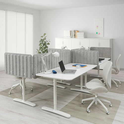 BEKANT Desk with screen, white/grey, 320x160 48 cm