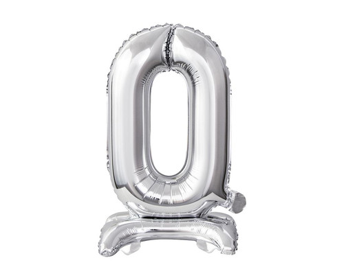 Foil Balloon Number 0 Standing, silver, 38cm