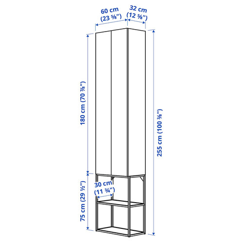 ENHET Wall storage combination, anthracite, white, 60x30x255 cm