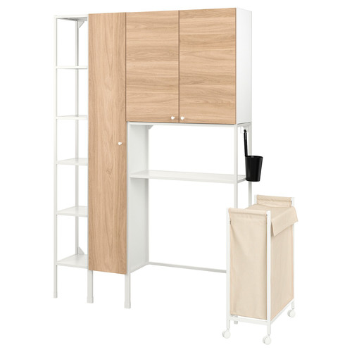 ENHET Storage combination for laundry, white/oak effect, 80x32x204 cm