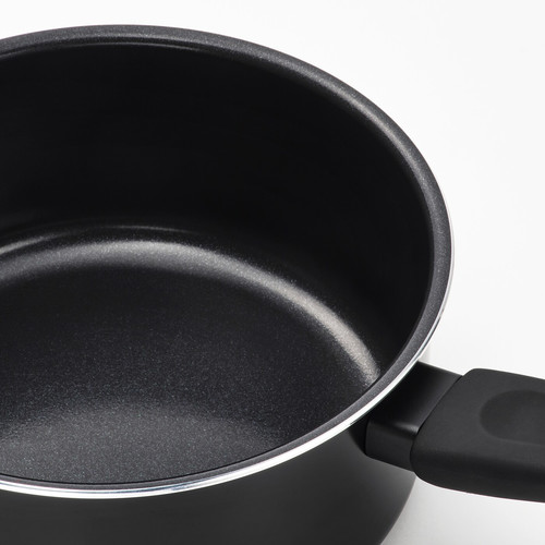 HEMLAGAD Saucepan with lid, non-stick coating black, 2 l