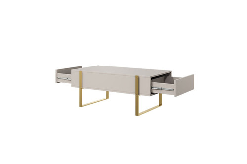 Coffee Table with 2 Drawers Verica, cashmere/gold legs