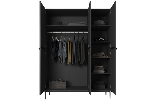 Wardrobe Nicole 150 cm, matt black, black handles and legs