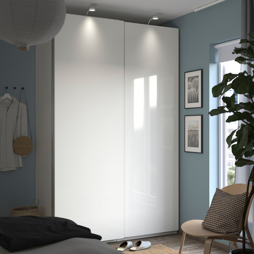 HASVIK Pair of sliding doors, high-gloss white, 150x236 cm