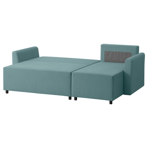 BRISSUND 3-seat sofa-bed with chaise longue, Hakebo light turquoise