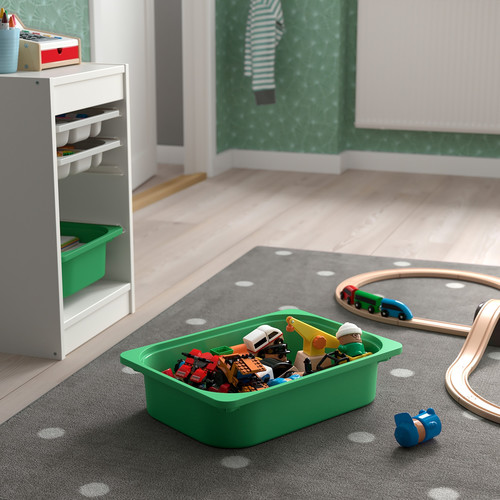 TROFAST Storage combination with boxes/tray, white grey/green, 34x44x56 cm