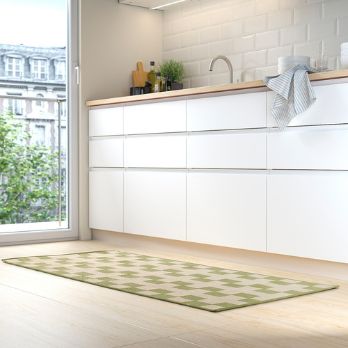 GÅNGSTIG Kitchen mat, flatwoven green/off-white, 70x160 cm