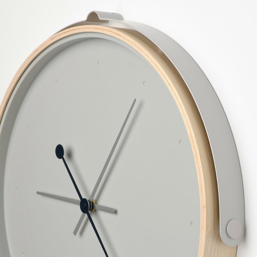 ROTBLÖTA Wall clock, low-voltage/ash veneer light grey, 42 cm
