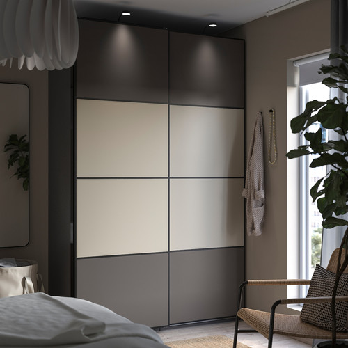 PAX / MEHAMN Wardrobe, double sided dark grey/beige, 150x66x236 cm