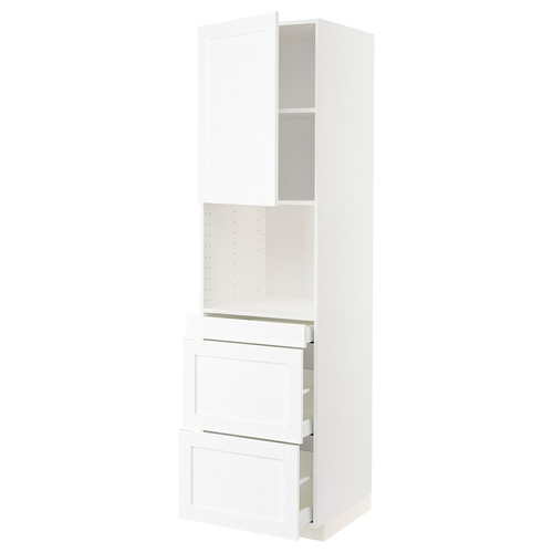 METOD / MAXIMERA Hi cab f micro combi w door/3 drwrs, white Enköping/white wood effect, 60x60x220 cm