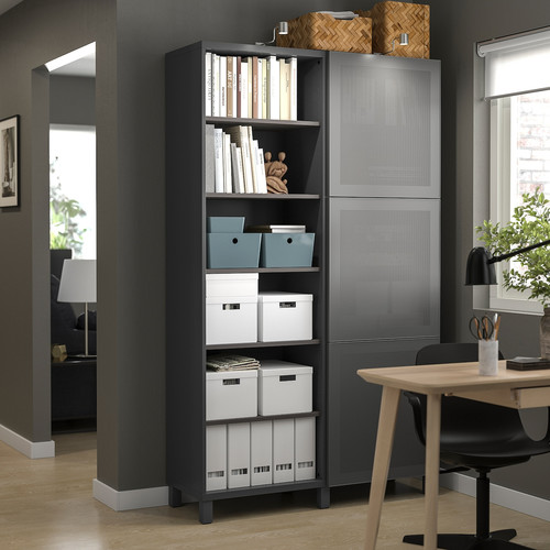 BESTÅ Storage combination with doors, dark grey/Mörtviken dark grey, 120x42x202 cm