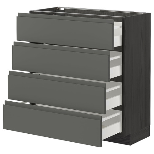 METOD / MAXIMERA Base cab 4 frnts/4 drawers, black/Voxtorp dark grey, 80x37 cm