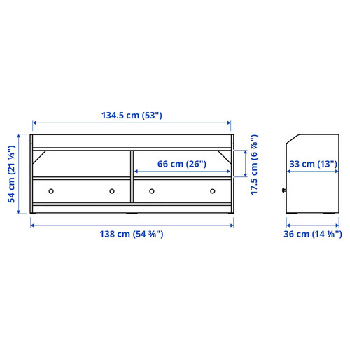 HAUGA TV bench, white, 138x36x54 cm