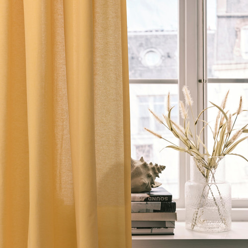 VÄXELBRUK Curtains, 1 pair, yellow, 140x300 cm