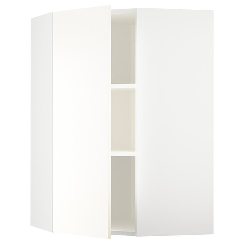 METOD Corner wall cabinet with shelves, white/Vallstena white, 68x100 cm