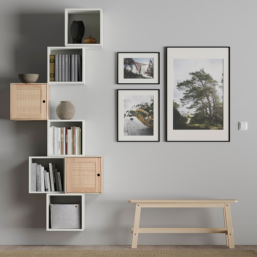 EKET / VÄLJARE Wall-mounted cabinet combination, white/pine, 80x35x210 cm