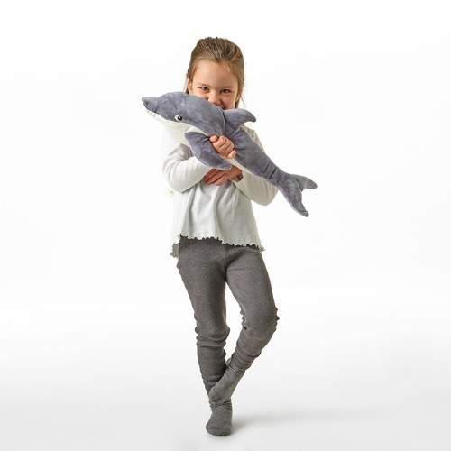 BLÅVINGAD Soft toy, dolphin, grey, 50 cm