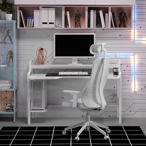 FREDDE / MATCHSPEL Gaming desk and chair, white/light grey, 74 cm