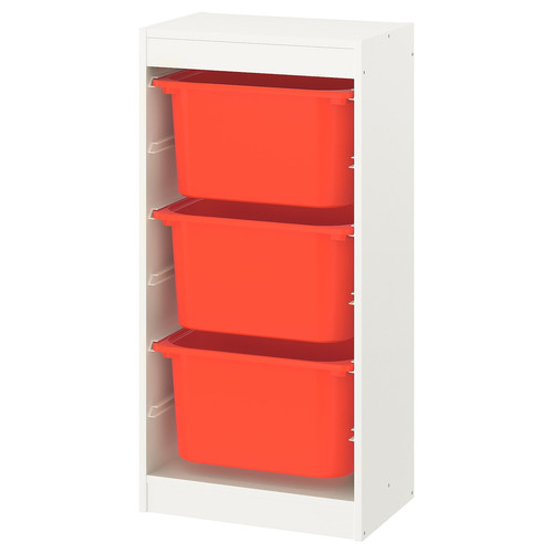 TROFAST Storage combination with boxes, white/orange, 46x30x94 cm